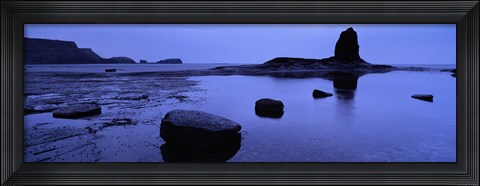 Framed Silhouette Of Rocks On The Beach, Black Nab, Whitby, England, United Kingdom Print