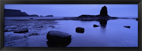 Framed Silhouette Of Rocks On The Beach, Black Nab, Whitby, England, United Kingdom Print