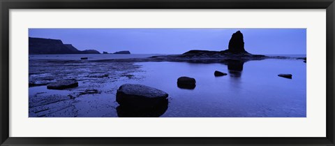 Framed Silhouette Of Rocks On The Beach, Black Nab, Whitby, England, United Kingdom Print