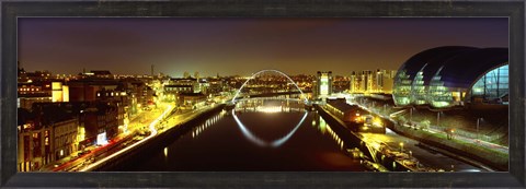 Framed Reflection Of A Bridge On Water, Millennium Bridge, Newcastle, Northumberland, England, United Kingdom Print