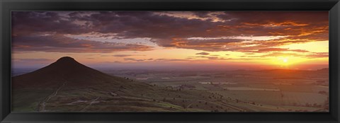 Framed Silhouette Of A Hill At Sunset, Roseberry Topping, North Yorkshire, Cleveland, England, United Kingdom Print