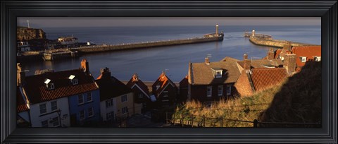 Framed Buildings On The Waterfront, Whitby Harbour, North Yorkshire, England, United Kingdom Print