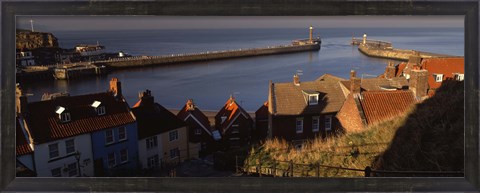 Framed Buildings On The Waterfront, Whitby Harbour, North Yorkshire, England, United Kingdom Print
