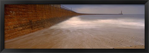 Framed Surrounding Wall Along The Sea, Roker Pier, Sunderland, England, United Kingdom Print