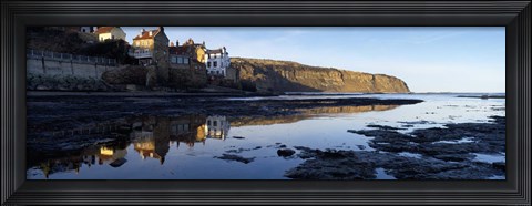 Framed Reflection Of Buildings In Water, Robin Hood&#39;s Bay, North Yorkshire, England, United Kingdom Print