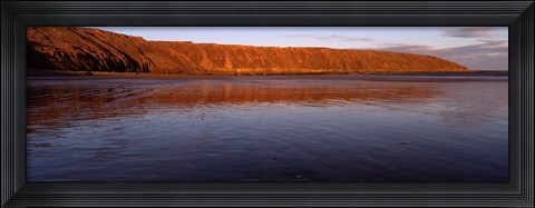 Framed Reflection Of A Hill In Water, Filey Brigg, Scarborough, England, United Kingdom Print