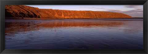 Framed Reflection Of A Hill In Water, Filey Brigg, Scarborough, England, United Kingdom Print