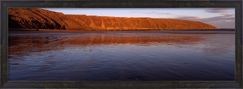 Framed Reflection Of A Hill In Water, Filey Brigg, Scarborough, England, United Kingdom Print