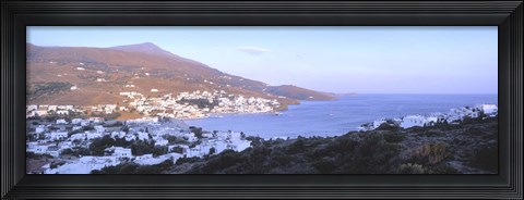 Framed High angle view of buildings on the waterfront, Batsi, Andros Island, Cyclades Islands, Greece Print