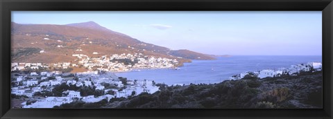 Framed High angle view of buildings on the waterfront, Batsi, Andros Island, Cyclades Islands, Greece Print