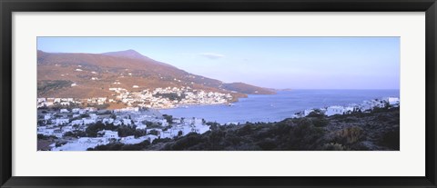 Framed High angle view of buildings on the waterfront, Batsi, Andros Island, Cyclades Islands, Greece Print