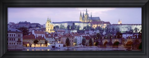 Framed Castle lit up at dusk, Hradcany Castle, Prague, Czech Republic Print