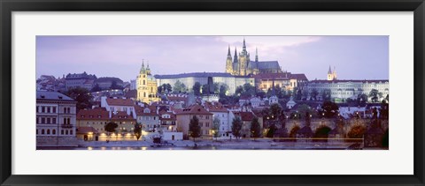 Framed Castle lit up at dusk, Hradcany Castle, Prague, Czech Republic Print