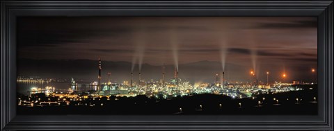 Framed High angle view of oil refinery at lit up at night, La Linea De La Concepcion, Andalusia, Spain Print