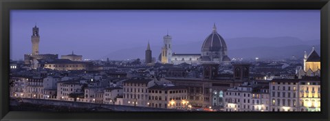 Framed High angle view of a city at dusk, Florence, Tuscany, Italy Print