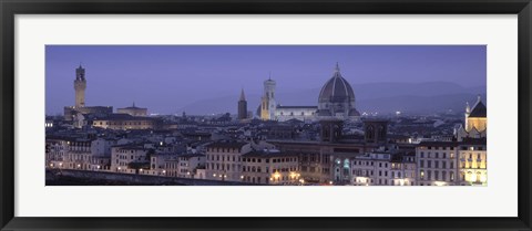 Framed High angle view of a city at dusk, Florence, Tuscany, Italy Print