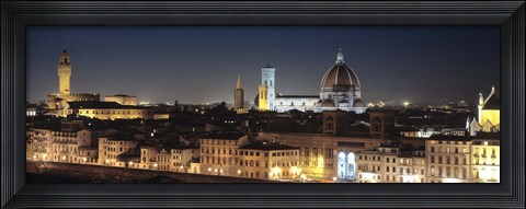 Framed Buildings lit up at night, Florence, Tuscany, Italy Print