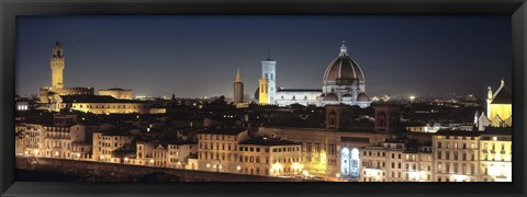 Framed Buildings lit up at night, Florence, Tuscany, Italy Print