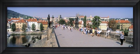 Framed Tourists walking on a bridge, Charles Bridge, Prague, Czech Republic Print