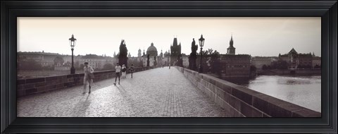 Framed Tourist Walking On A Bridge, Charles Bridge, Prague, Czech Republic Print