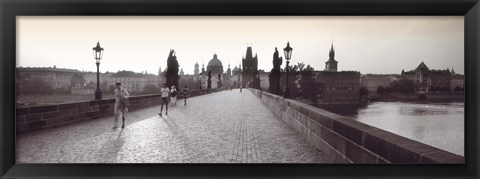 Framed Tourist Walking On A Bridge, Charles Bridge, Prague, Czech Republic Print