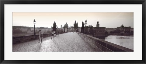 Framed Tourist Walking On A Bridge, Charles Bridge, Prague, Czech Republic Print