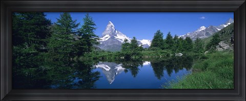Framed Reflection of a snow covered mountain near a lake, Grindjisee, Matterhorn, Zermatt, Switzerland Print