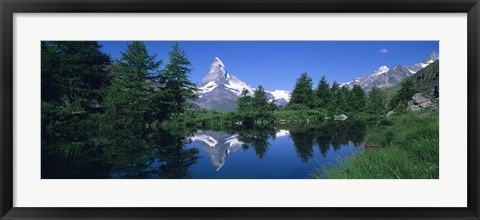 Framed Reflection of a snow covered mountain near a lake, Grindjisee, Matterhorn, Zermatt, Switzerland Print