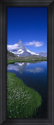 Framed Reflection of a mountain in water, Riffelsee, Matterhorn, Switzerland Print