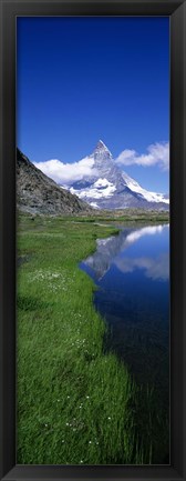 Framed Reflection Of Mountain In Water, Riffelsee, Matterhorn, Switzerland Print