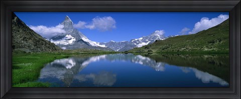 Framed Reflection of mountains in water, Riffelsee, Matterhorn, Switzerland Print