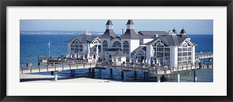 Framed Tourists On A Bridge, The Seebruecke, Sellin, Isle Of Ruegen, Germany Print