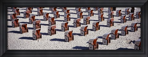 Framed High Angle View Of Beach Baskets On The Beach, Sellin, Isle Of Ruegen, Germany Print