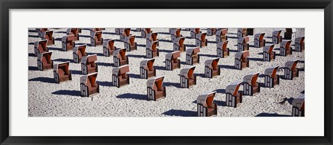 Framed High Angle View Of Beach Baskets On The Beach, Sellin, Isle Of Ruegen, Germany Print