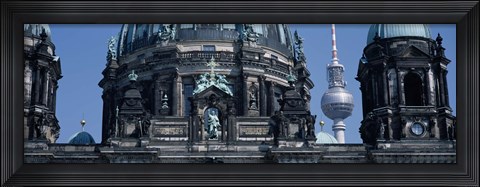 Framed Low angle view of a church, Berliner Dom, with Television Tower (Fernsehturm) in distance, Berlin, Germany Print