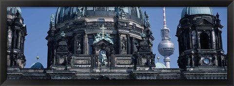 Framed Low angle view of a church, Berliner Dom, with Television Tower (Fernsehturm) in distance, Berlin, Germany Print