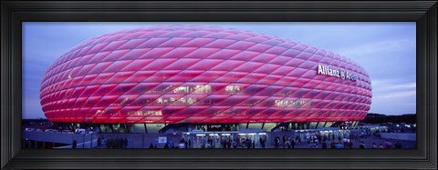Framed Soccer Stadium Lit Up At Dusk, Allianz Arena, Munich, Germany Print