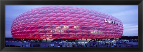 Framed Soccer Stadium Lit Up At Dusk, Allianz Arena, Munich, Germany Print