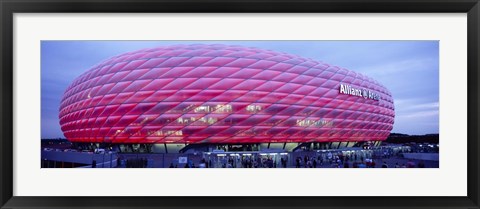 Framed Soccer Stadium Lit Up At Dusk, Allianz Arena, Munich, Germany Print