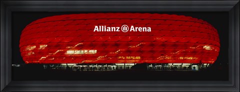 Framed Soccer Stadium Lit Up At Night, Allianz Arena, Munich, Germany Print