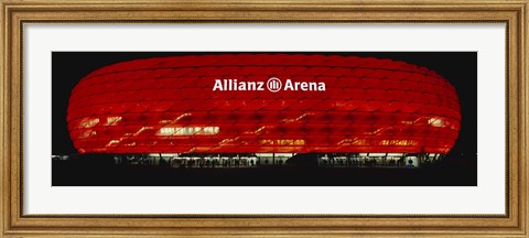 Framed Soccer Stadium Lit Up At Night, Allianz Arena, Munich, Germany Print