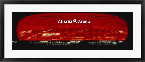 Framed Soccer Stadium Lit Up At Night, Allianz Arena, Munich, Germany Print