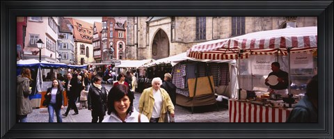 Framed Large Group Of People Walking On The Street, Baden-Wurttemberg, Tuebingen, Germany Print