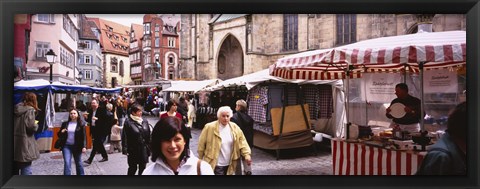 Framed Large Group Of People Walking On The Street, Baden-Wurttemberg, Tuebingen, Germany Print