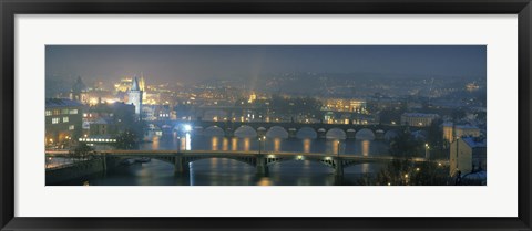 Framed High angle view of a bridge at dusk, Charles Bridge, Prague, Czech Republic Print