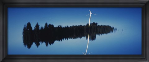 Framed Reflection Of A Wind Turbine And Trees On Water, Black Forest, Germany Print
