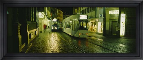 Framed Cable Cars Moving On A Street, Freiburg, Germany Print