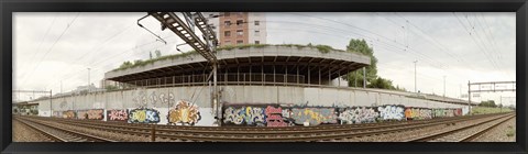 Framed Graffiti on the wall along a railroad track, Basel, Switzerland Print