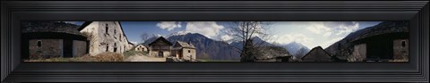 Framed Low angle view of mountains near a village, Navone Village, Blenio Valley, Ticino, Switzerland Print