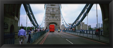 Framed Bus on a bridge, London Bridge, London, England Print